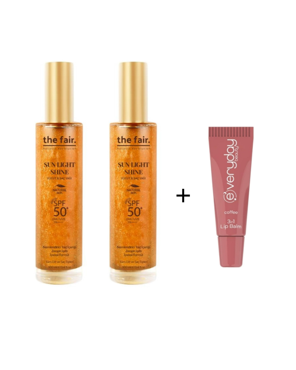 Güneş Koruyucu SPF 50+ Parıltılı 2'li Set (Hediye Dudak Balmı)