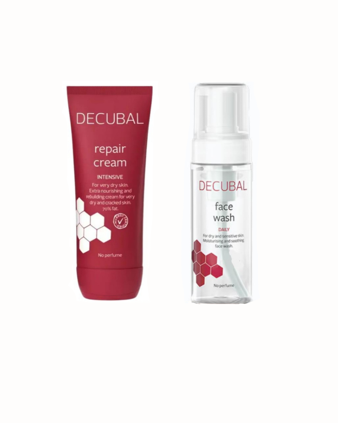 Decubal Çok Kuru ve Hasarlı Ciltler için Ekstra Besleyici 100 ml ve Decubal Face Wash Hassas ve Kuru Ciltler için Yüz Temizleme Köpüğü