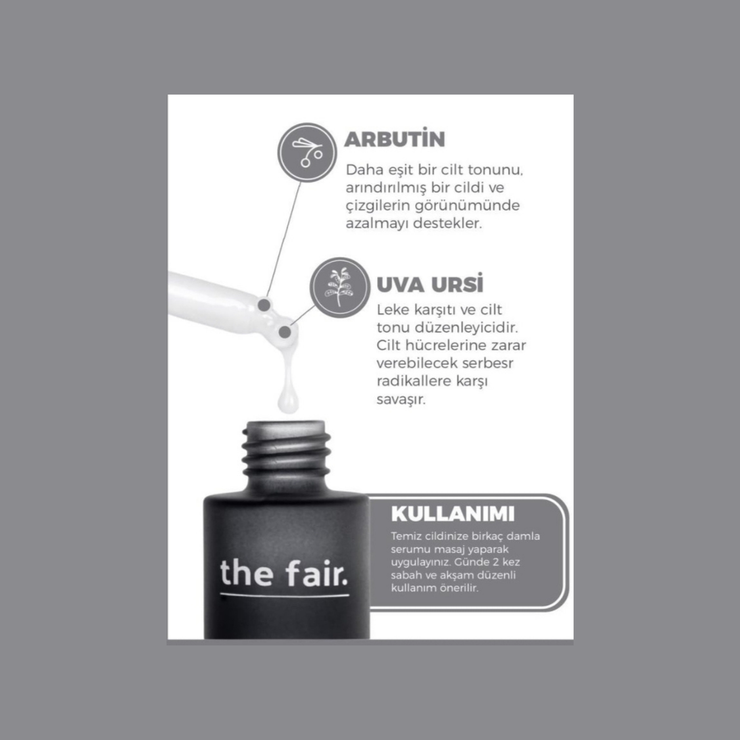 The Fair Arbutin Serum içerik bilgisi - Arbutin ve niacinamide ile vegan formül